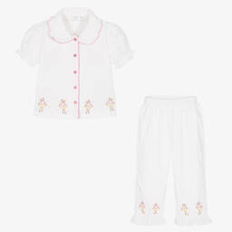Flower Fairies™ by Childrensalon-Girls White Cotton Embroidered Pyjamas | Childrensalon