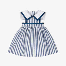 Foque-Girls Blue & White Striped Sailor Collar Dress | Childrensalon