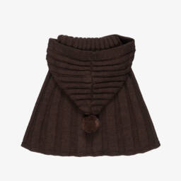 Foque-Girls Chocolate Brown Knitted Hooded Cape | Childrensalon