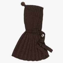 Foque-Girls Chocolate Brown Knitted Hooded Cape | Childrensalon