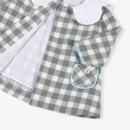 Foque-Girls Grey Checked Brushed Cotton Dress with Scalloped Collar | Childrensalon