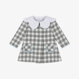 Foque-Girls Grey Checked Brushed Cotton Dress with Scalloped Collar | Childrensalon