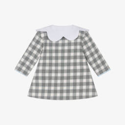 Foque-Girls Grey Checked Brushed Cotton Dress with Scalloped Collar | Childrensalon
