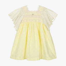 Foque-Girls Lace Trimmed Pastel Yellow Dress | Childrensalon