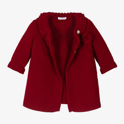 Foque-طقم معطف مع بونيه أكريليك محبوك لون أحمر للبنات | Childrensalon