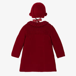 Foque-طقم معطف مع بونيه أكريليك محبوك لون أحمر للبنات | Childrensalon