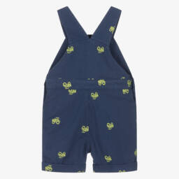 Frugi-Boys Blue Embroidered Tractor Cotton Dungaree Shorts | Childrensalon