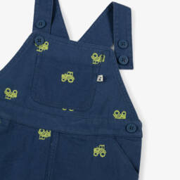 Frugi-Boys Blue Embroidered Tractor Cotton Dungaree Shorts | Childrensalon