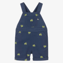 Frugi-Boys Blue Embroidered Tractor Cotton Dungaree Shorts | Childrensalon