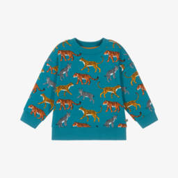 Boys Blue Organic Cotton Big Cat Print Sweatshirt