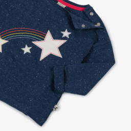 Frugi-Girls Blue Organic Cotton Jersey Top with Star Appliqués | Childrensalon