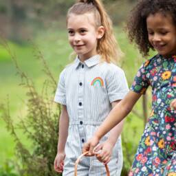 Frugi-Girls Blue & White Stripe Cotton Playsuit | Childrensalon