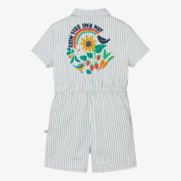 Frugi-Girls Blue & White Stripe Cotton Playsuit | Childrensalon
