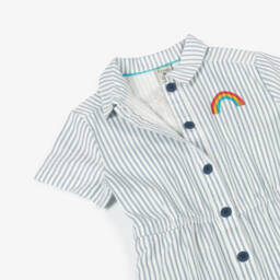 Frugi-Girls Blue & White Stripe Cotton Playsuit | Childrensalon