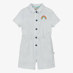 Frugi-Girls Blue & White Stripe Cotton Playsuit | Childrensalon