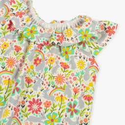 Frugi-Girls Colourful Floral & Rabbit Print Cotton Jumpsuit | Childrensalon