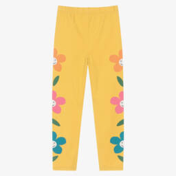 Frugi-Girls Mustard Yellow Organic Cotton Floral Leggings | Childrensalon