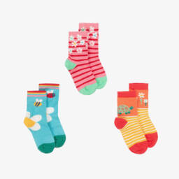 Frugi-Girls Pink & Blue Cotton Socks (3 Pack) | Childrensalon