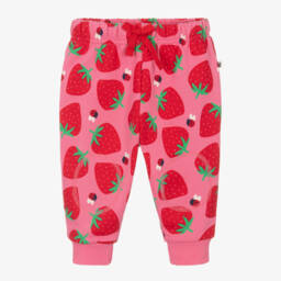 Frugi-Girls Pink Cotton Strawberry Joggers | Childrensalon