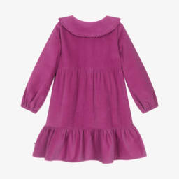 Frugi-Girls Purple Corduroy Floral Trim Dress | Childrensalon