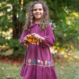 Frugi-Girls Purple Corduroy Floral Trim Dress | Childrensalon
