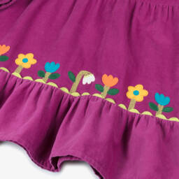 Frugi-Girls Purple Corduroy Floral Trim Dress | Childrensalon