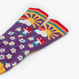 Frugi-Pink & Purple Organic Cotton Flower Socks (3 Pack) | Childrensalon