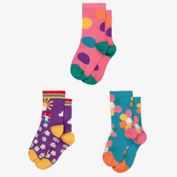 Frugi-Pink & Purple Organic Cotton Flower Socks (3 Pack) | Childrensalon