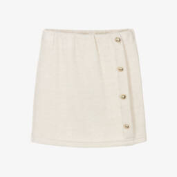 تنورة محبوكة مزينة بأزرار لون بيج وذهبي للبنات 