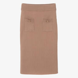 Girls Brown Knitted Straight Skirt
