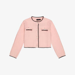 Girls Pink Textured Knit Cardigan