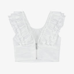 Fun & Fun Couture-Girls White Ruffle Satin Top | Childrensalon