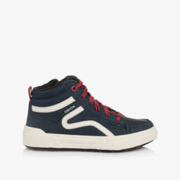 Geox-Boys Navy Blue High-Top Trainers with Fleece Lining | Childrensalon