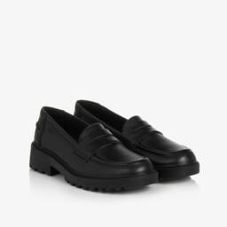 Geox-Girls Black Leather Respira Loafers | Childrensalon