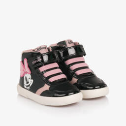 Geox-Girls Black & Pink Minnie Mouse High Top Trainers | Childrensalon