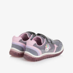 Geox-Girls Grey & Pink Light-Up Unicorn Trainers | Childrensalon
