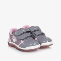 Geox-Girls Grey & Pink Light-Up Unicorn Trainers | Childrensalon