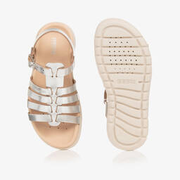 Geox-Girls Silver Leather Sandals | Childrensalon