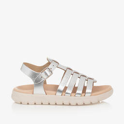 Geox-Girls Silver Leather Sandals | Childrensalon