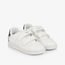 Geox-White Faux Leather & Mesh Velcro Trainers | Childrensalon