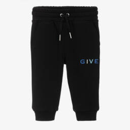 Boys Black Cotton Jersey Drawstring Joggers