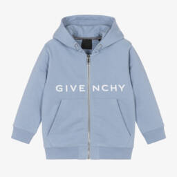 Givenchy Boys Blue Cotton Logo Zip-Up Hoodie Childrensalon