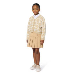 Givenchy-Girls Beige Logo Jacquard Cotton & Wool Knit Cardigan | Childrensalon