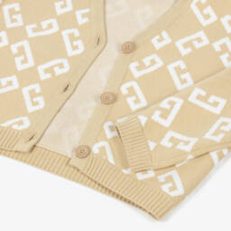 Givenchy-Girls Beige Logo Jacquard Cotton & Wool Knit Cardigan | Childrensalon
