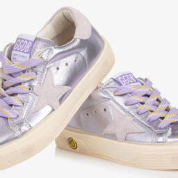 Golden Goose-Кроссовки May сиреневые из кожи металлик для девочек | Childrensalon