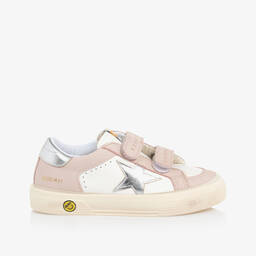 Golden Goose-حذاء رياضي جلد لون أبيض وزهري للبنات | Childrensalon
