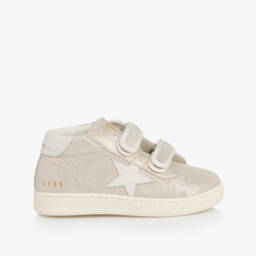 Golden Goose-Girls Shimmery Gold June Ball Star High-Top Trainers | Childrensalon
