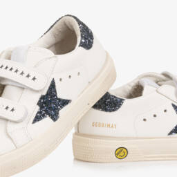 Golden Goose-White Leather & Black Glitter Trainers | Childrensalon