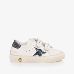 Golden Goose-White Leather & Black Glitter Trainers | Childrensalon