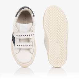 Golden Goose-White Leather & Black Glitter Trainers | Childrensalon